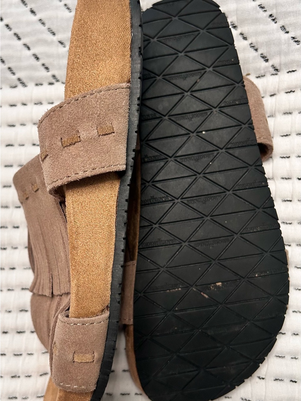 Minnetonka Brown Suede Fringe Slide Sandals - Picture 3 of 6